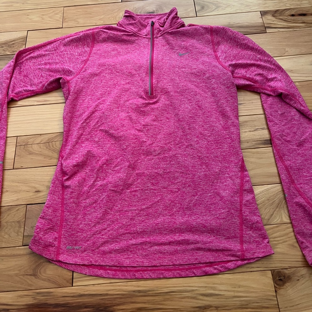 Nike Womens Heather Pink Long Sleeve Quarter Zip Dri-Fit Size M